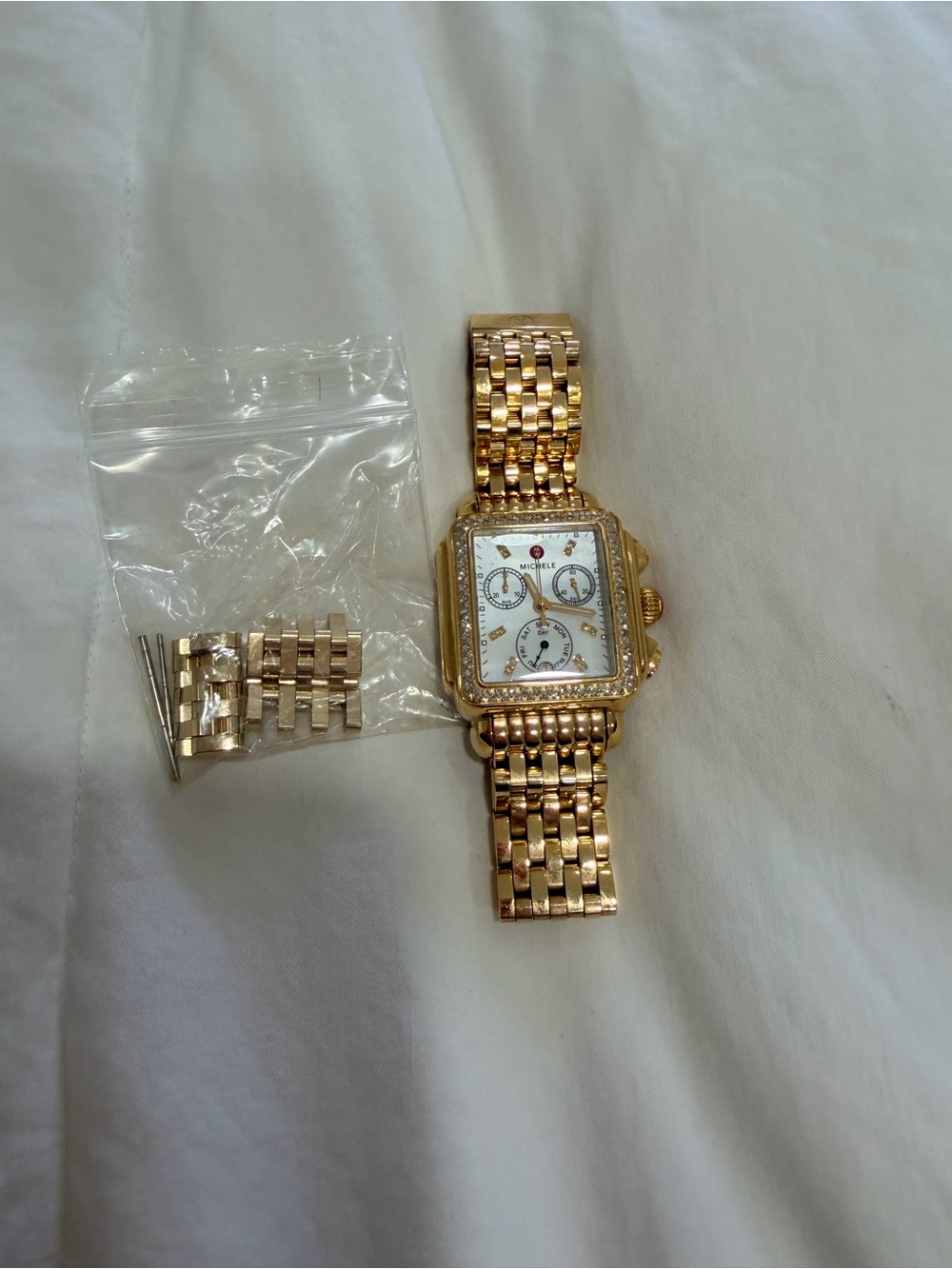 Michele Gold-Tone Diamond Accent Chronograph Bracelet Watch - Picture 6 of 14